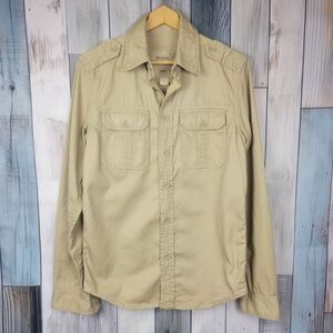 Surplus Raw Vintage Military Distressed Long Sleeve Button Down Shirt Khaki Med